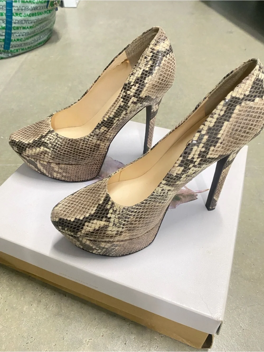 Sam Edelman Snake-Print Platform Pumps in Neutral Tan